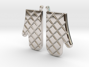 Oven Mitt Earrings in Rhodium Plated Brass