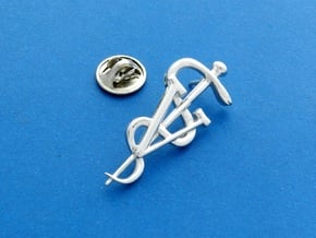 Rod Of Asclepius Veterinarian Lapel Pin in Fine Detail Polished Silver