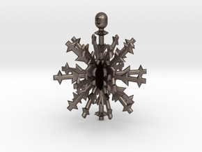 3D Snowflake Ornament in Polished Bronzed Silver Steel