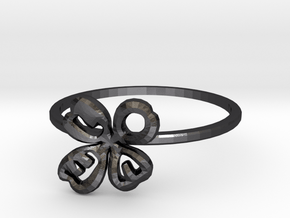 Clover Ring Size US 7 (17.35mm) in Polished and Bronzed Black Steel