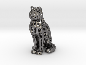Voronoi Cat Sitting in Polished Nickel Steel
