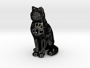 Voronoi Cat Sitting in Matte Black Steel