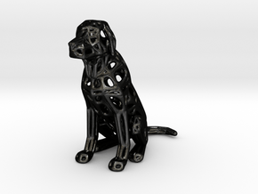 Voronoi Dog Sitting in Matte Black Steel