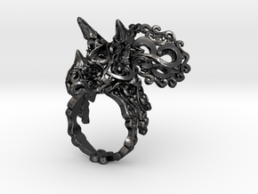 Tricera Ring (Size 5) in Polished and Bronzed Black Steel