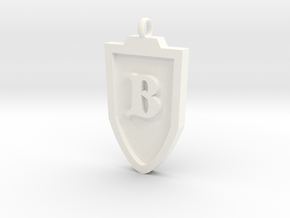 Medieval B Shield Pendant in White Processed Versatile Plastic