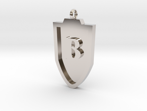 Medieval B Shield Pendant in Rhodium Plated Brass