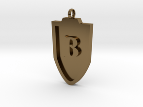 Medieval B Shield Pendant in Polished Bronze