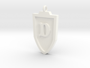 Medieval D Shield Pendant in White Processed Versatile Plastic