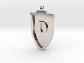 Medieval D Shield Pendant in Rhodium Plated Brass