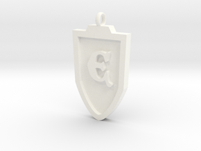 Medieval E Shield Pendant in White Processed Versatile Plastic