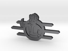 Fallout Vault-Tec badge with Fallout boy in Polished and Bronzed Black Steel