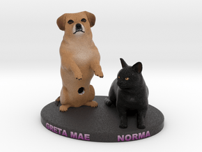 Custom Dog and Cat Figurine - Greta Mae and Norma in Full Color Sandstone