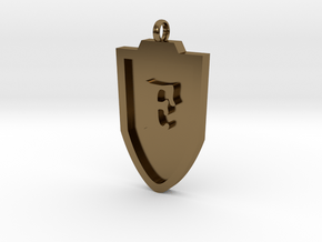 Medieval F Shield Pendant  in Polished Bronze