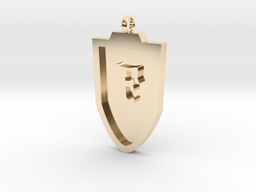 Medieval F Shield Pendant  in 14k Gold Plated Brass