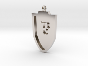 Medieval F Shield Pendant  in Rhodium Plated Brass