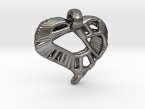 Voronoi Stylized Heart Pendant in Polished Nickel Steel