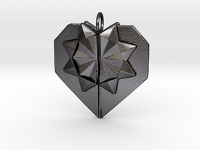 Origami Heart Pendant in Polished and Bronzed Black Steel