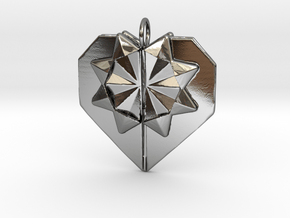 Origami Heart Pendant in Fine Detail Polished Silver