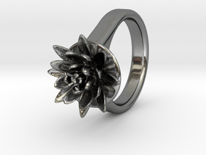 Lotus Ring For Diamond 6 Mm Fit Ø21 Mm in Fine Detail Polished Silver