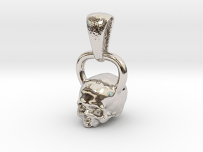 Kettlebell Skull Pendant .75 Scale With Bail in Rhodium Plated Brass