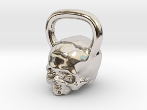 Kettlebell Skull Pendant .75 Scale in Rhodium Plated Brass