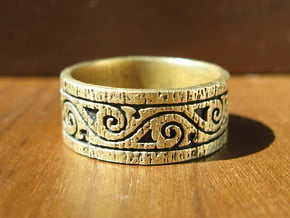 Weathered Wood Tribal Ring in Natural Brass