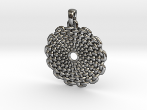 Wicker Pattern Pendant Big in Fine Detail Polished Silver