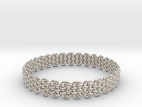 Wicker Pattern Bracelet Size 6 in Rhodium Plated Brass