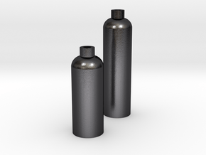 2 Modern Bottle Vases Large and Short in Polished and Bronzed Black Steel