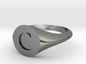 Letter C - Signet Ring Size 6 in Fine Detail Polished Silver