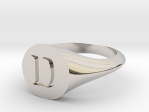 Letter D - Signet Ring Size 6 in Rhodium Plated Brass