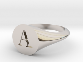 Letter A - Signet Ring Size 6 in Rhodium Plated Brass