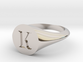 Letter K - Signet Ring Size 6 in Rhodium Plated Brass