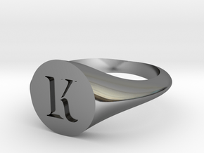 Letter K - Signet Ring Size 6 in Fine Detail Polished Silver