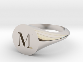 Letter M - Signet Ring Size 6 in Rhodium Plated Brass