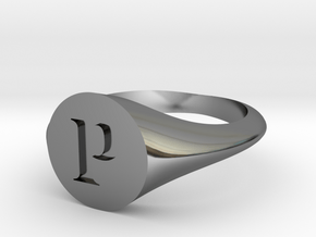Letter P - Signet Ring Size 6 in Fine Detail Polished Silver