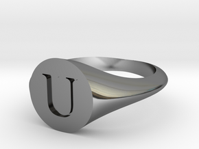Letter U - Signet Ring Size 6 in Fine Detail Polished Silver