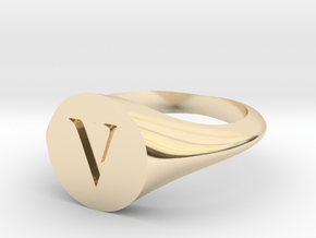 Letter V - Signet Ring Size 6 in 14k Gold Plated Brass