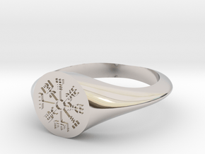 Icelandic Compass Signet Ring in Rhodium Plated Brass