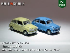 SET 2x Fiat 600 (N 1:160) in Tan Fine Detail Plastic
