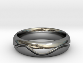 Mans Wave Wedding Band in Fine Detail Polished Silver