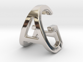 AG GA - Two way letter pendant in Rhodium Plated Brass