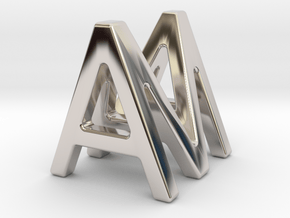 AM MA - Two way letter pendant in Rhodium Plated Brass