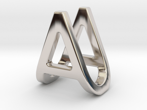 AU UA - Two way letter pendant in Rhodium Plated Brass