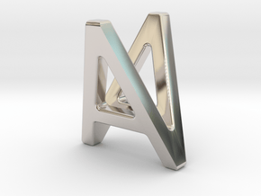 AV VA - Two way letter pendant in Rhodium Plated Brass