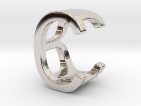 Two way letter pendant - BC CB in Rhodium Plated Brass