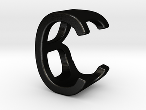 Two way letter pendant - BC CB in Matte Black Steel