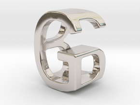 Two way letter pendant - BG GB in Rhodium Plated Brass