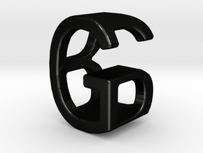 Two way letter pendant - BG GB in Matte Black Steel