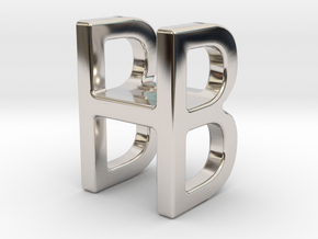 Two way letter pendant - BH HB in Rhodium Plated Brass